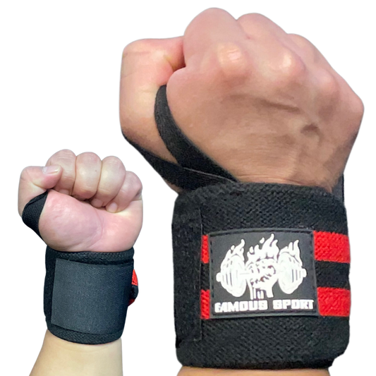 FAMOUS SPORT Gym Wrist Wraps for Weightlifting Lifting Wrist Wraps - Wrist Support with Thumb Loop – Professional Use Men & Women Weight Lifting, Crossfit, Powerlifting, Strength Training (Red 18")